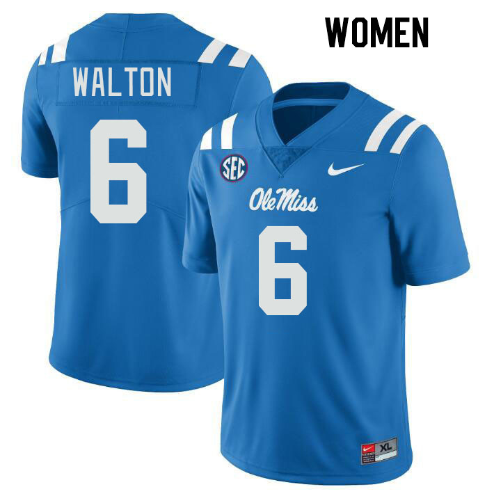 Women #6 Zamari Walton Ole Miss Rebels College Football Jerseys Stitched Sale-Power Blue